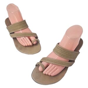 Eric Javits New York Leather Raffia Toe Ring Sandals Italy Womens Size 9.5